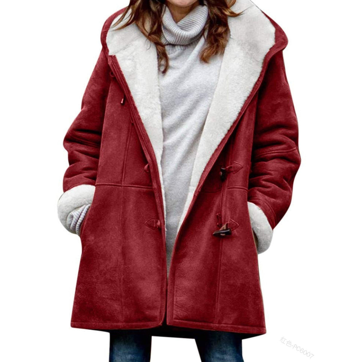 Cozy Ladies Duffle Coat with Hood and Warm Lining for Cold Days