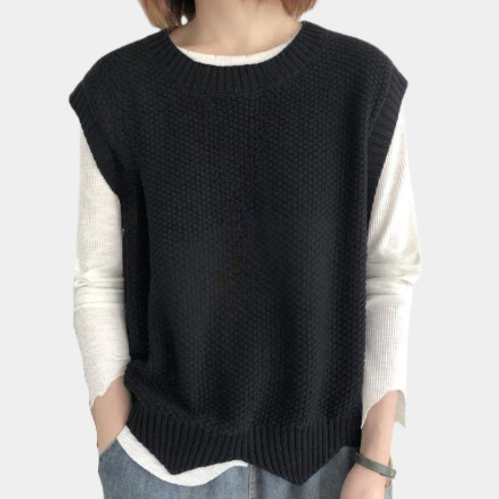 Sleeveless Jumper for Women with Round Neck