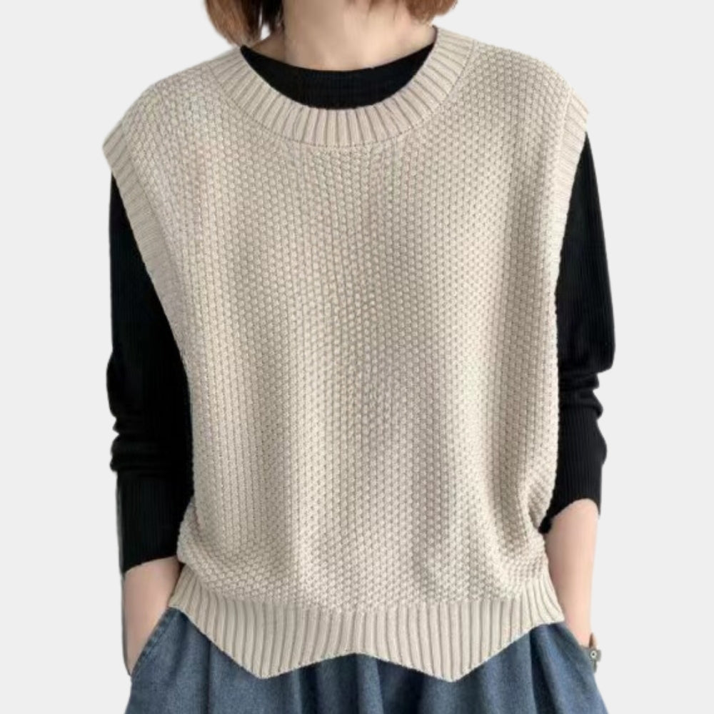 Sleeveless Jumper for Women, Knitted with Round Neck