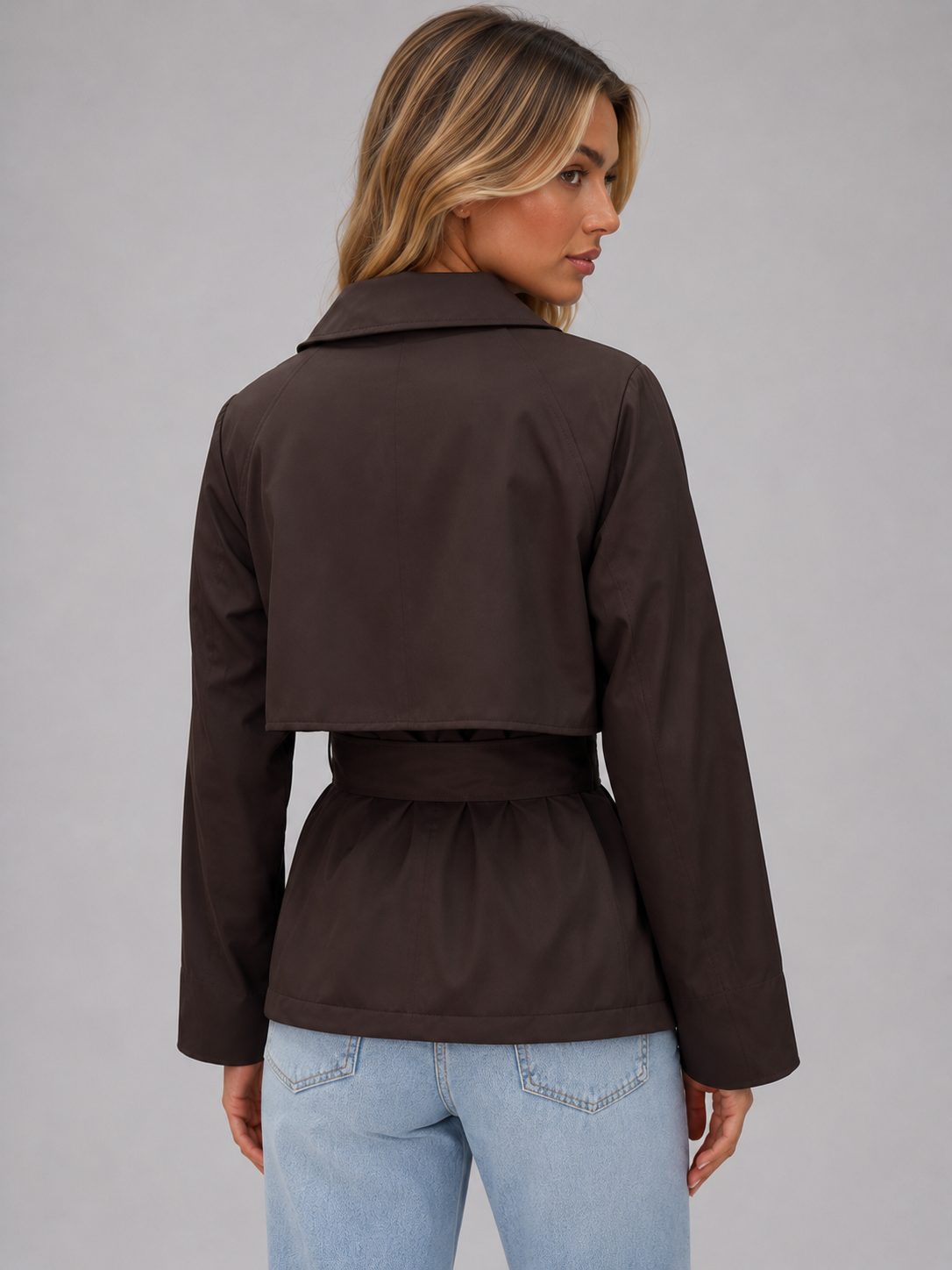 Women’s Cropped Trench Coat with Bow Belt