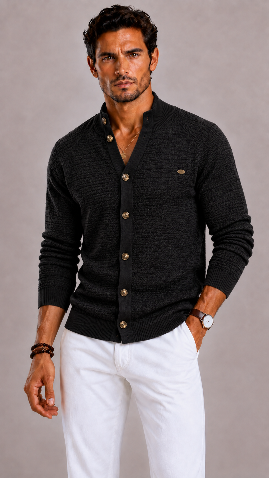 Men's Knitted Cotton Cardigan with Classic Fit