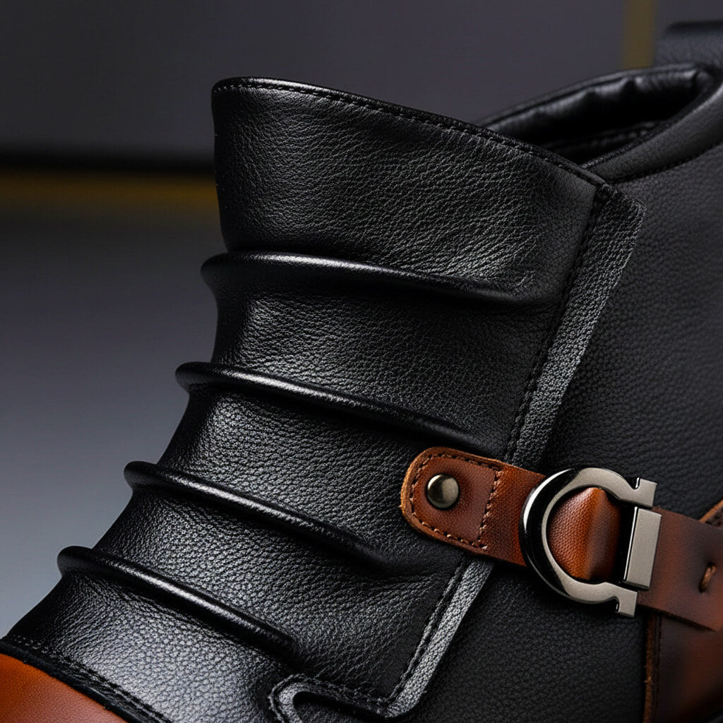 Men's Dual-Color Leather Ankle Boots