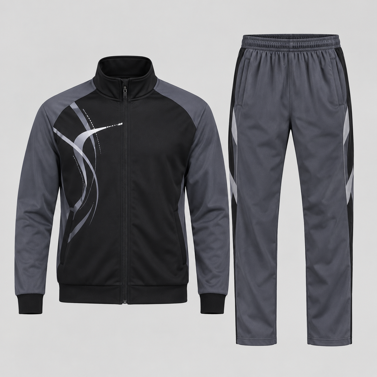 Men's Sports Set with Print, Mandarin Collar and Zip