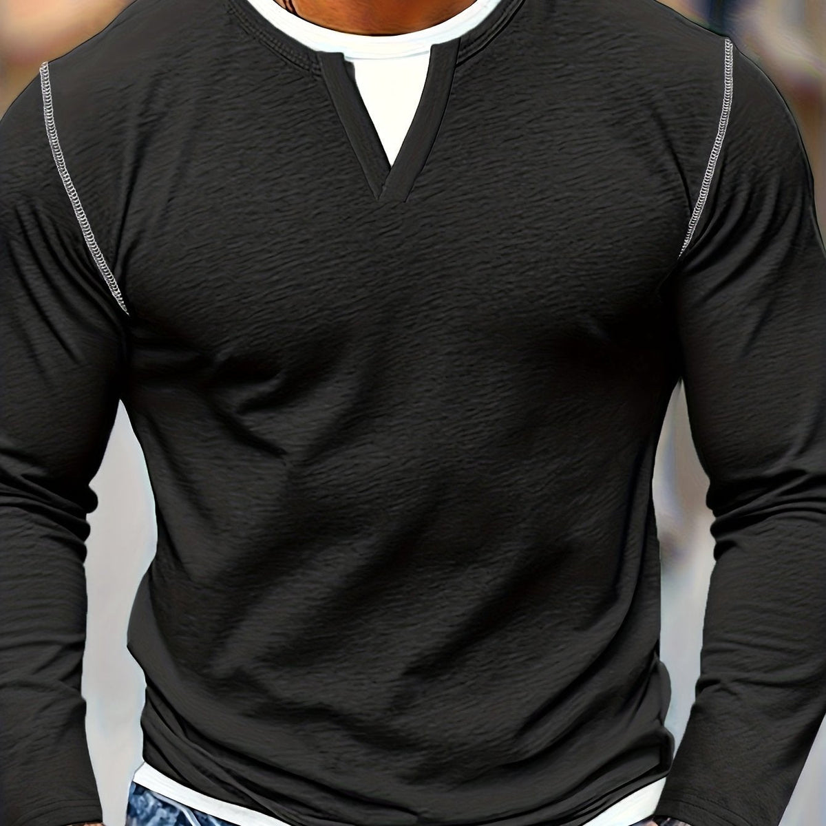 Beckett | Notch-Neck Henley Shirt with Contrast Stitching