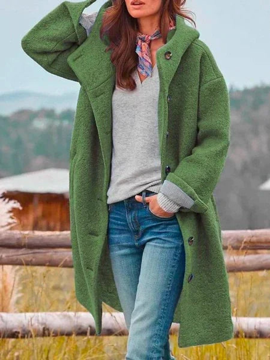 Hannah | Women's Hooded Fleece Coat with Long Sleeves and Button Closure
