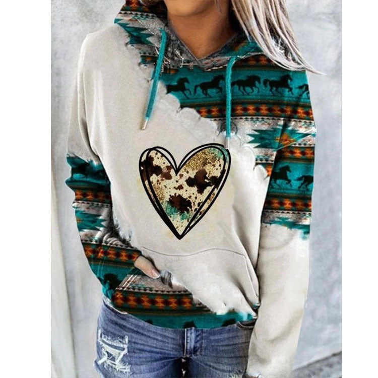 Ethnic Pattern Women's Hoodie with Oversized Hood and Ribbed Cuffs