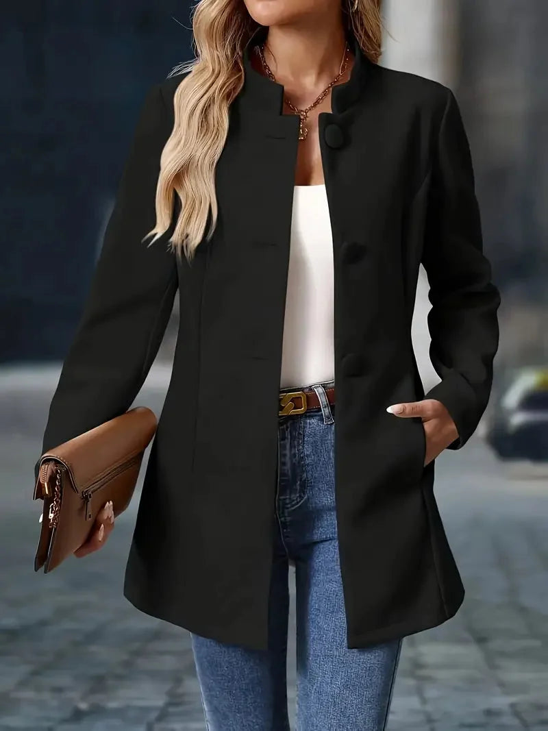 Women's Slim Fit Blazer with Stand-Up Collar and Button Closure