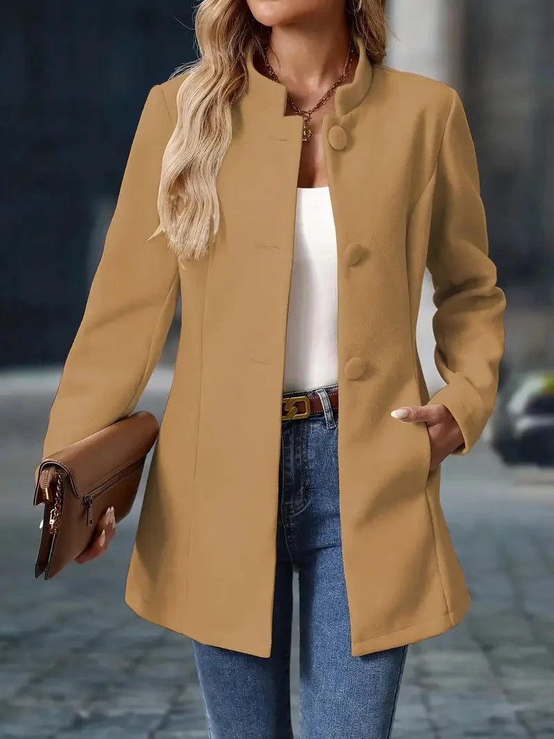 Women's Slim Fit Blazer with Stand-Up Collar and Button Closure