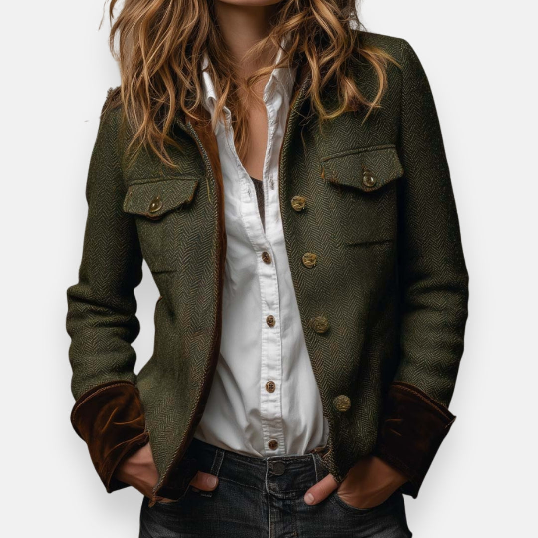 Womens Houndstooth Blazer with Button Closure