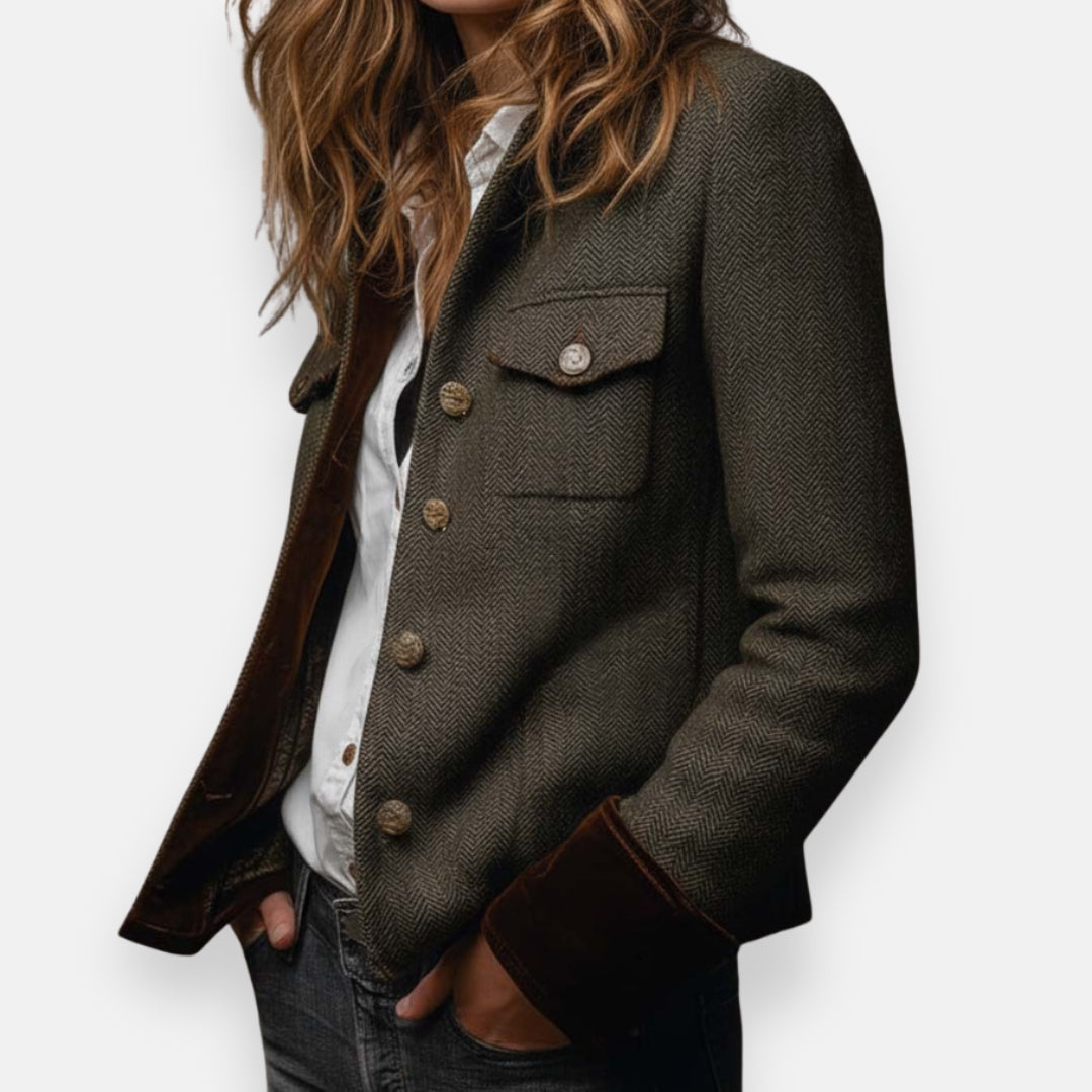 Womens Houndstooth Blazer with Button Closure