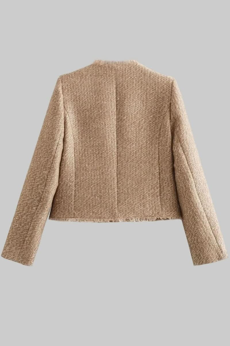 Ladies Tweed Blazer with Button Closure for a Stylish Look