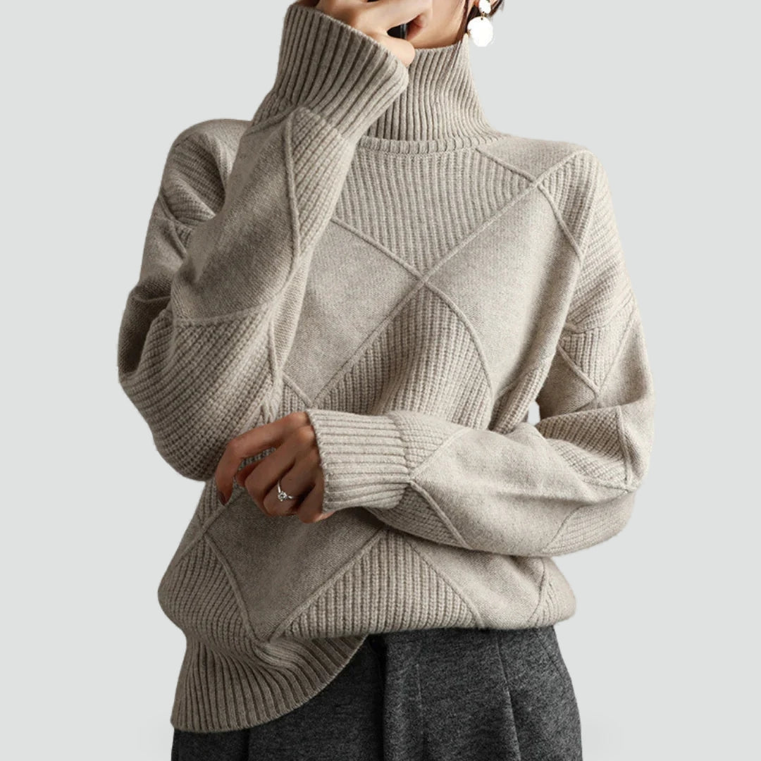 Ladies' Turtleneck with Argyle Pattern and Comfortable Wool