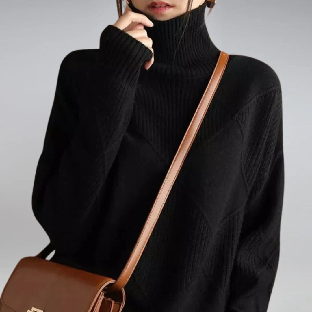 Ladies' Turtleneck with Argyle Pattern and Comfortable Wool