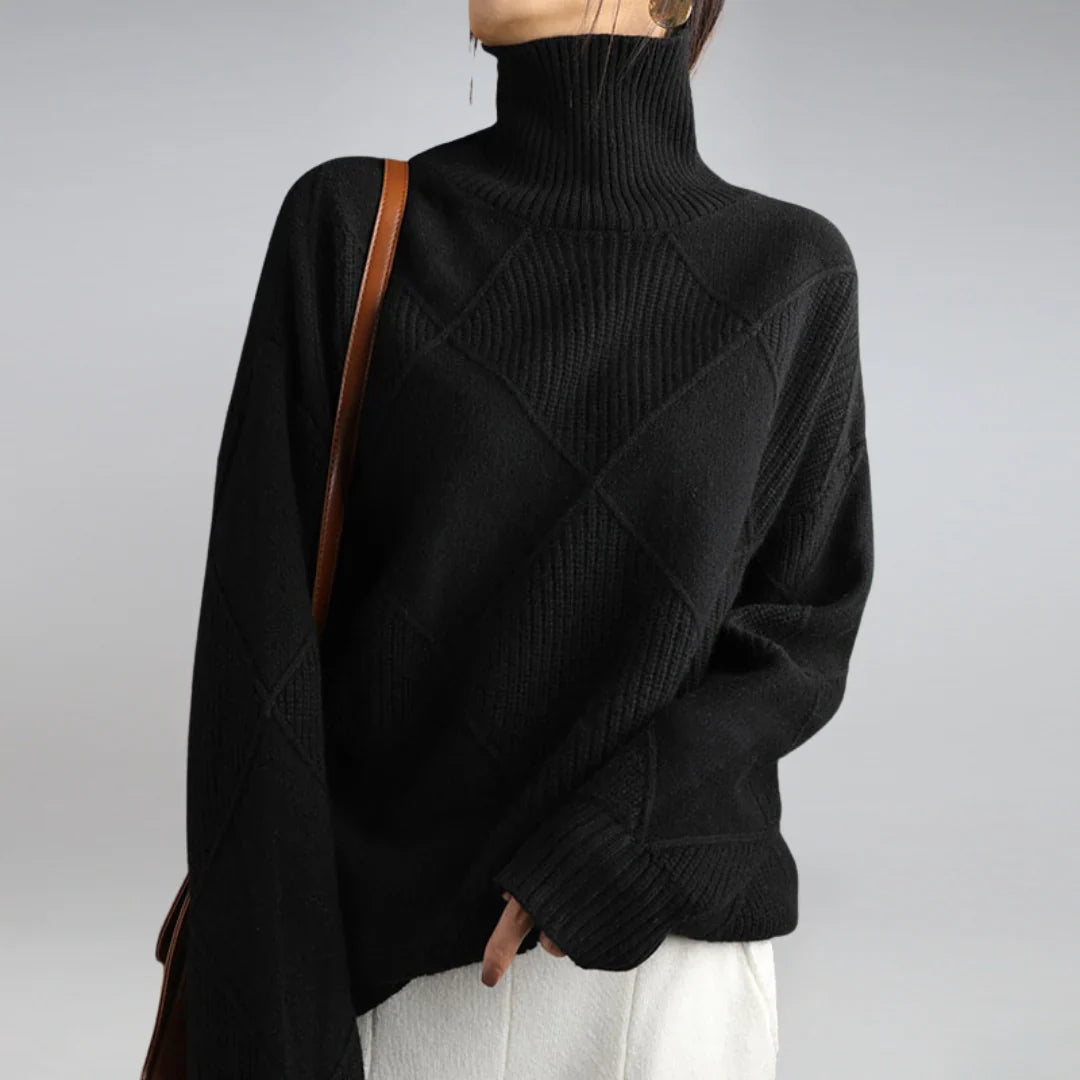 Ladies' Turtleneck with Argyle Pattern and Comfortable Wool