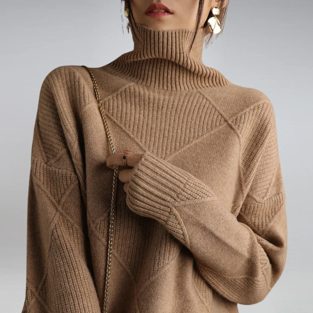 Ladies' Turtleneck with Argyle Pattern and Comfortable Wool