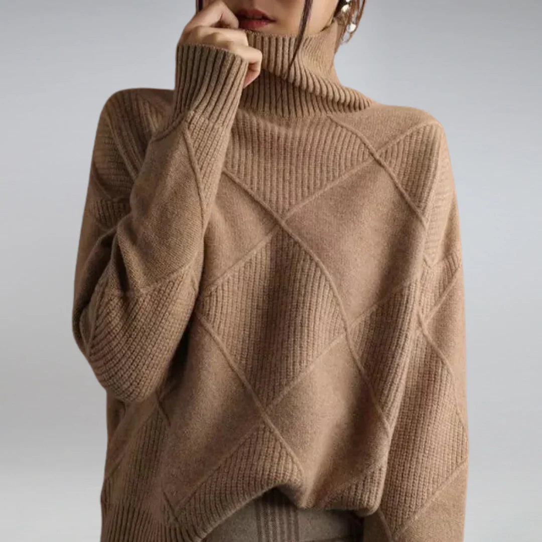 Ladies' Turtleneck with Argyle Pattern and Comfortable Wool