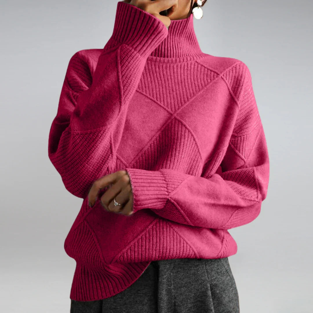 Ladies' Turtleneck with Argyle Pattern and Comfortable Wool
