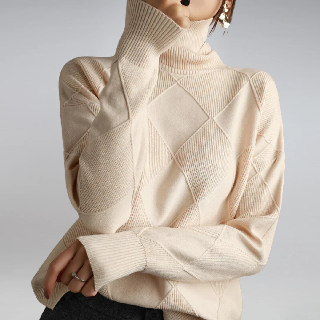 Ladies' Turtleneck with Argyle Pattern and Comfortable Wool