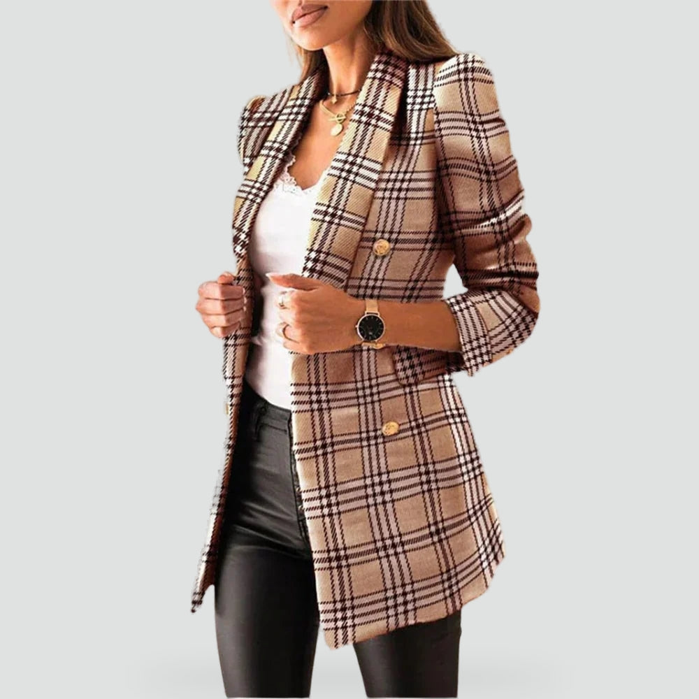 Ladies' Blazer with Classic Check Pattern and Slim Fit