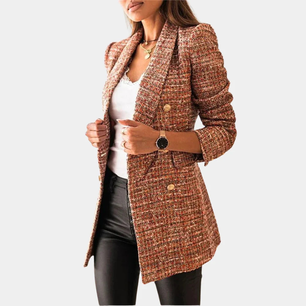 Ladies' Blazer with Classic Check Pattern and Slim Fit