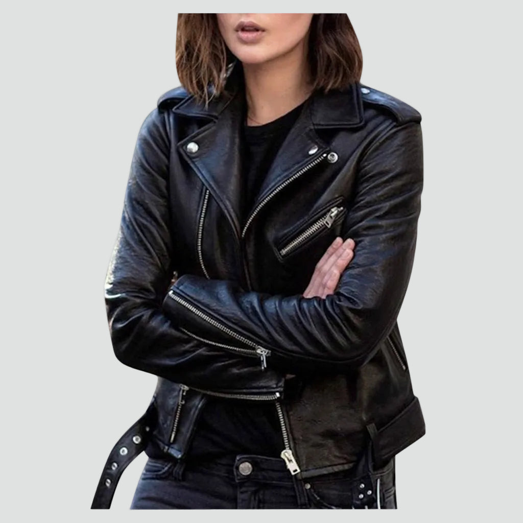 Women's Asymmetrical Zip Faux Leather Biker Jacket with Waistband
