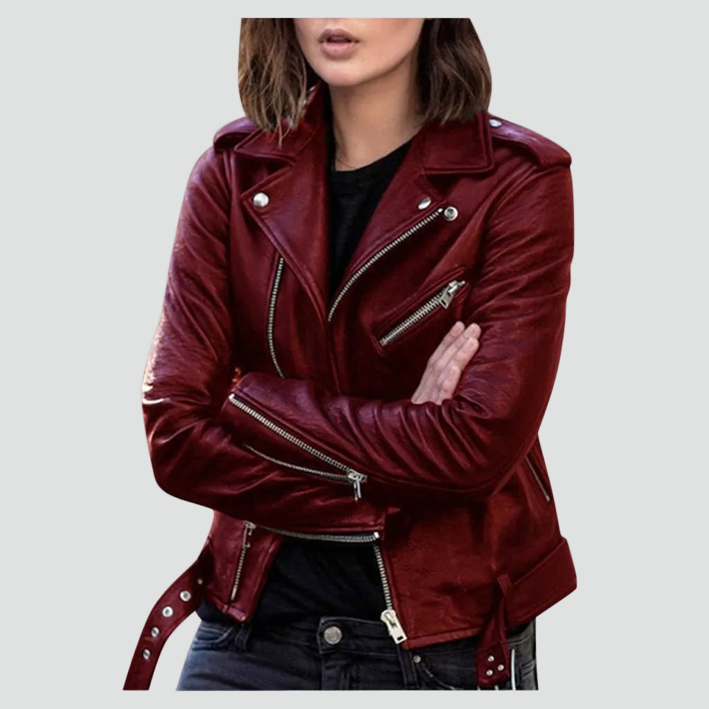 Women's Asymmetrical Zip Faux Leather Biker Jacket with Waistband