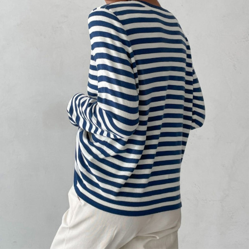 Ladies Striped Jumper with Long Sleeves and Round Neck