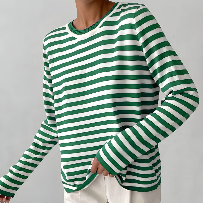 Ladies Striped Jumper with Long Sleeves and Round Neck