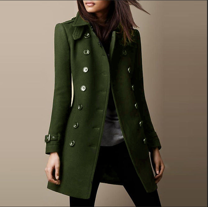 Ladies' Classic Double-Breasted Coat with Lapels and Tailored Fit