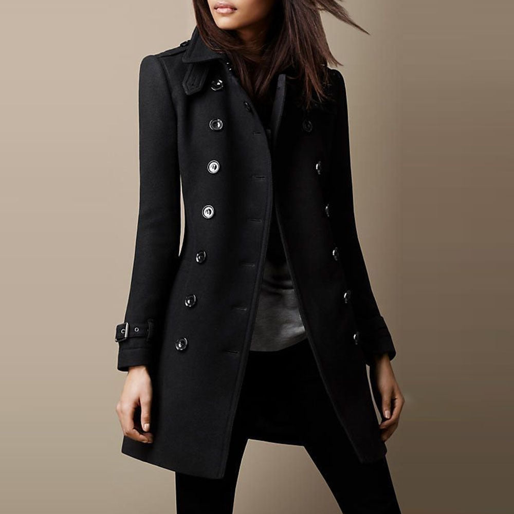 Ladies' Classic Double-Breasted Coat with Lapels and Tailored Fit