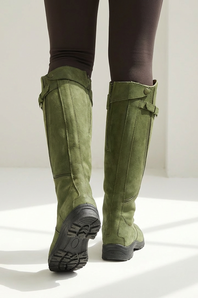 Women's Knee-High Waterproof Boots with Strap and Slip-Resistant Sole