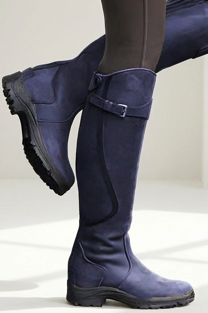 Women's Knee-High Waterproof Boots with Strap and Slip-Resistant Sole