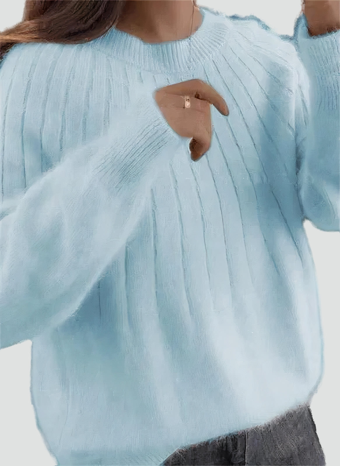 Ladies' Snug Knitted Jumper with Round Neck and Long Sleeves