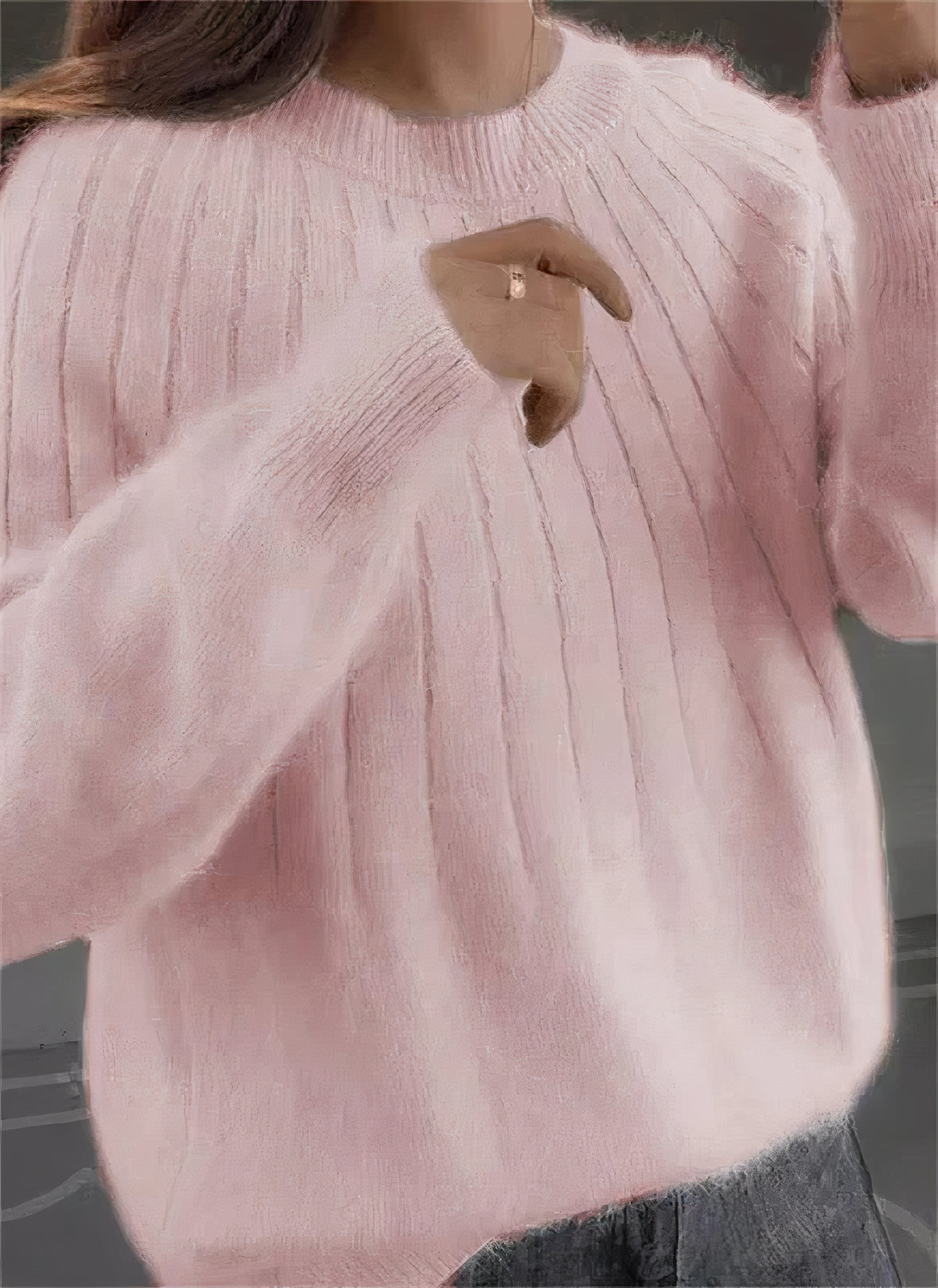 Ladies' Snug Knitted Jumper with Round Neck and Long Sleeves