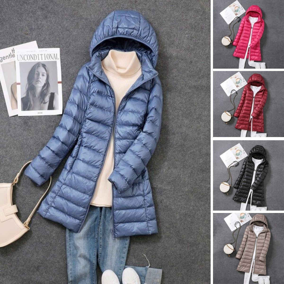 Ladies' Long Down Jacket with Detachable Hood for Winter Days
