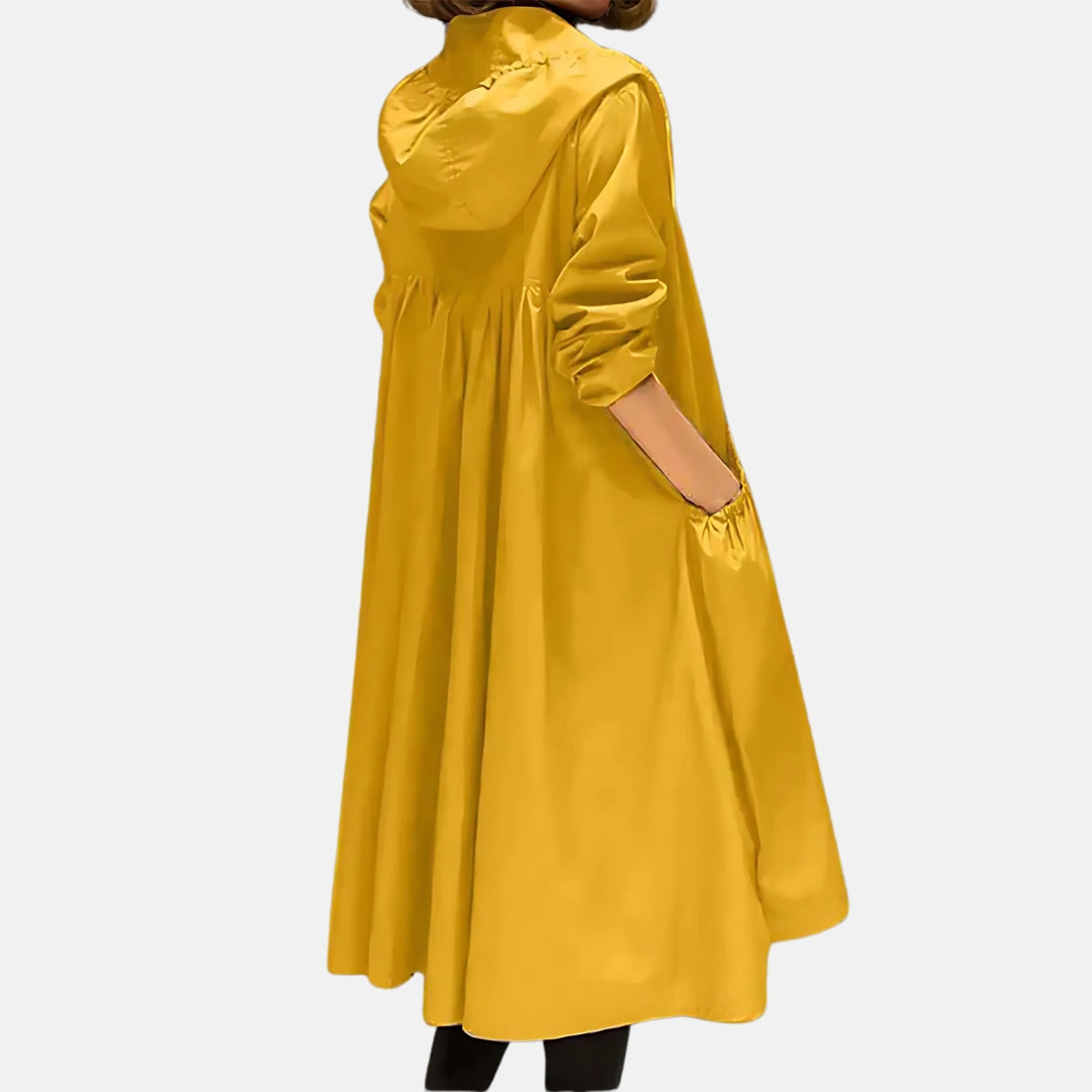 Ladies' Long Raincoat with Hood and Waterproof Features
