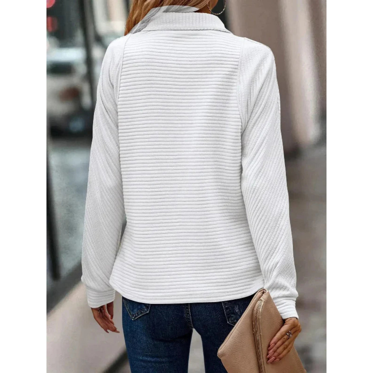 Ladies' Modern Sweater with Half-Zip Collar and Long Sleeves