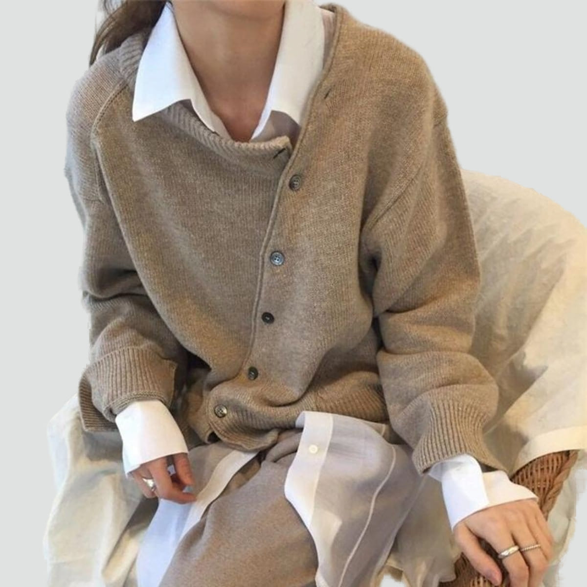 Ladies Oversized Knitted Cardigan with Button Closure and Long Sleeves