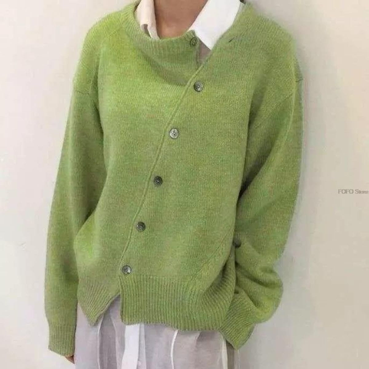 Ladies Oversized Knitted Cardigan with Button Closure and Long Sleeves