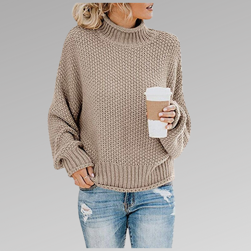 Women's Oversized Roll Neck Sweater with Long Sleeves