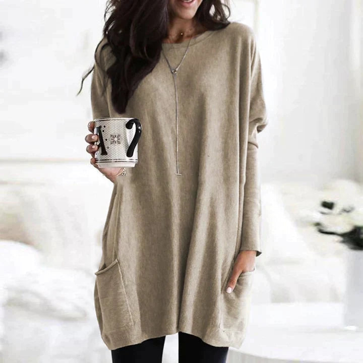 Ladies Oversized Sweater with Round Neck and Pockets