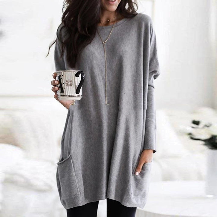 Ladies Oversized Sweater with Round Neck and Pockets