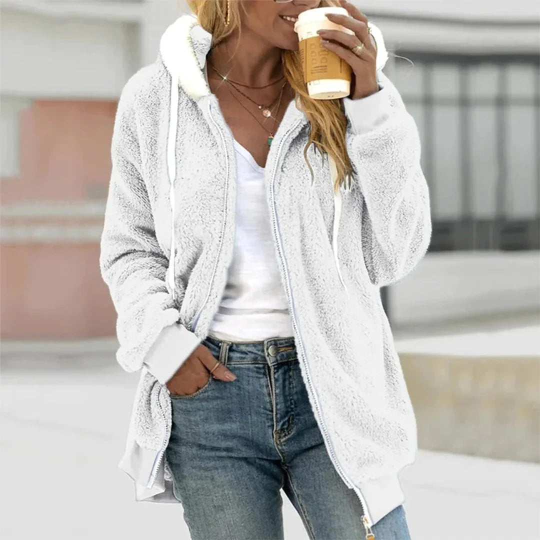 Ladies Plush Jacket with Hood and Split Details