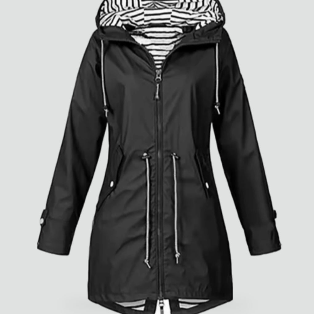 Ladies' waterproof rain jacket with adjustable hood
