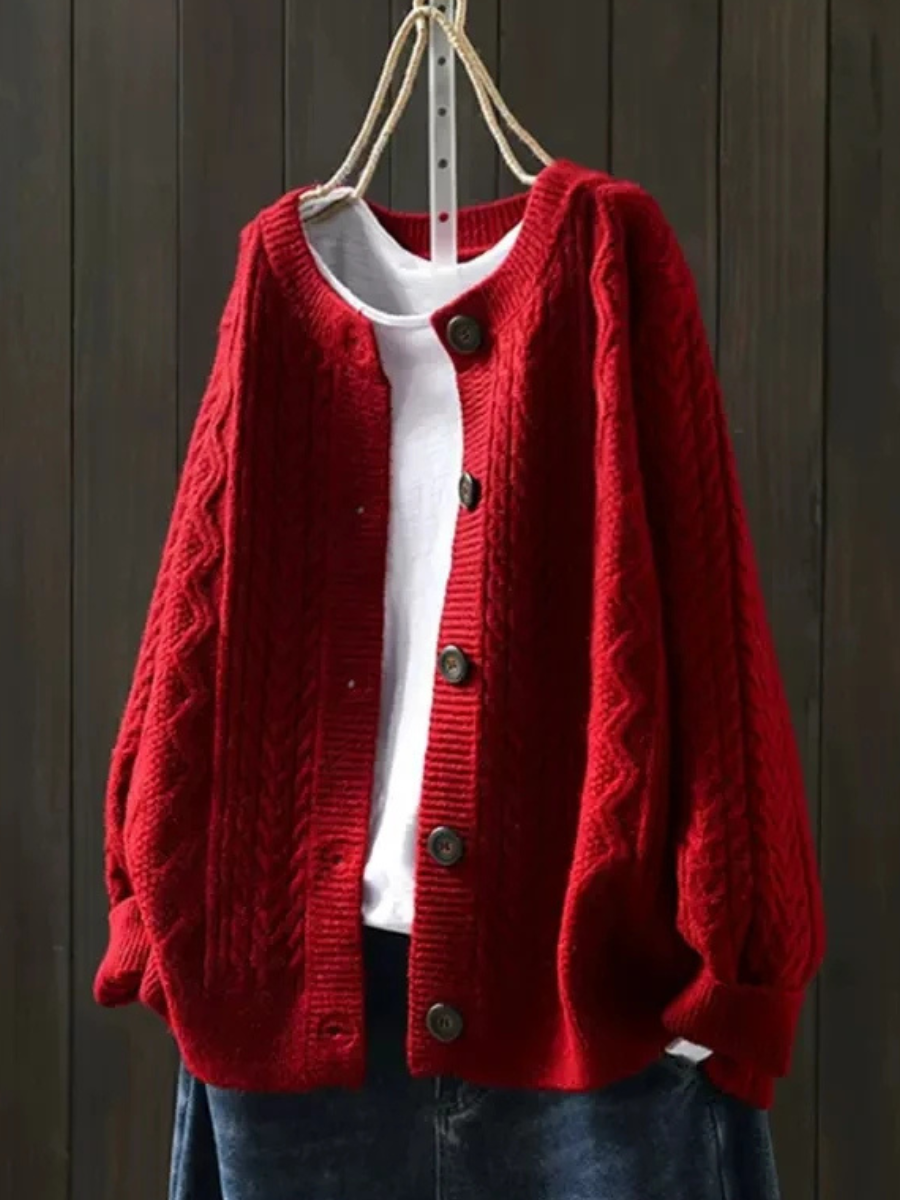 Women's Cozy Knit Cardigan with Round Neckline