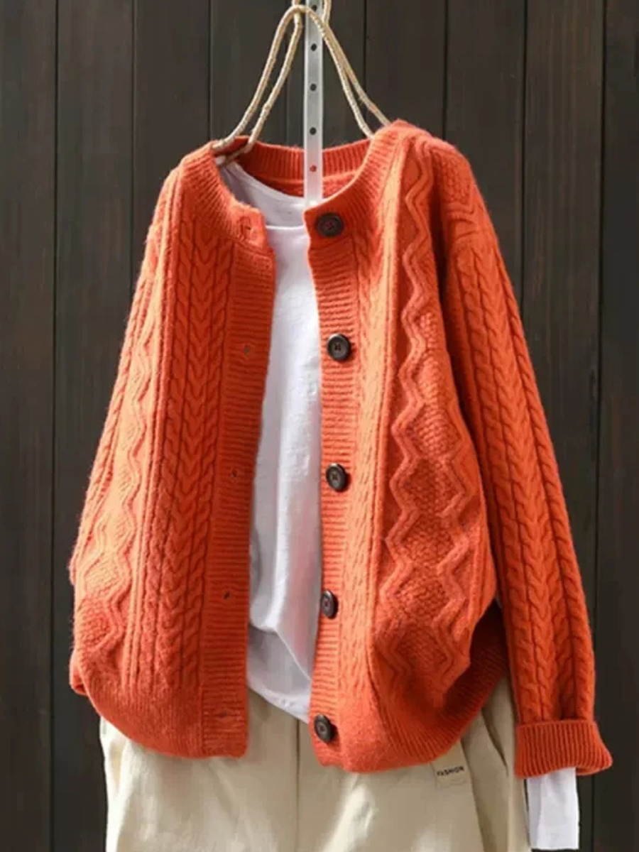 Women's Cozy Knit Cardigan with Round Neckline