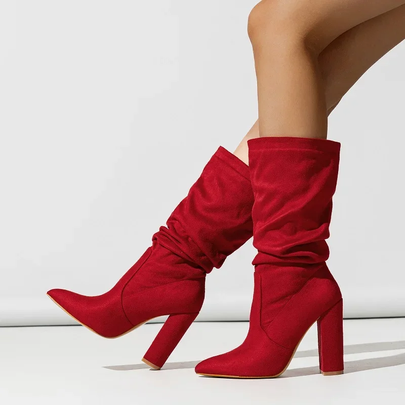 Women's Slouchy Block Heel Boots with Pointed Toe