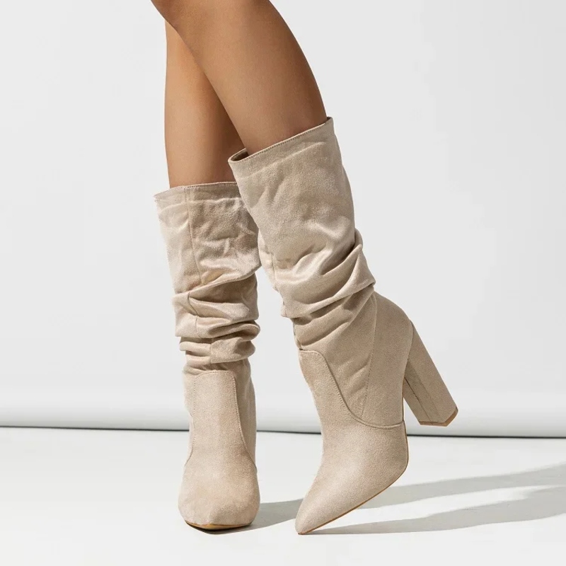 Women's Slouchy Block Heel Boots with Pointed Toe