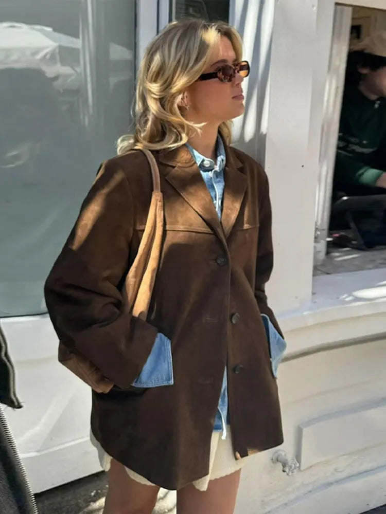 Ladies' Suede Jacket with Classic Cut and Zip Fastening for Transitional Weather