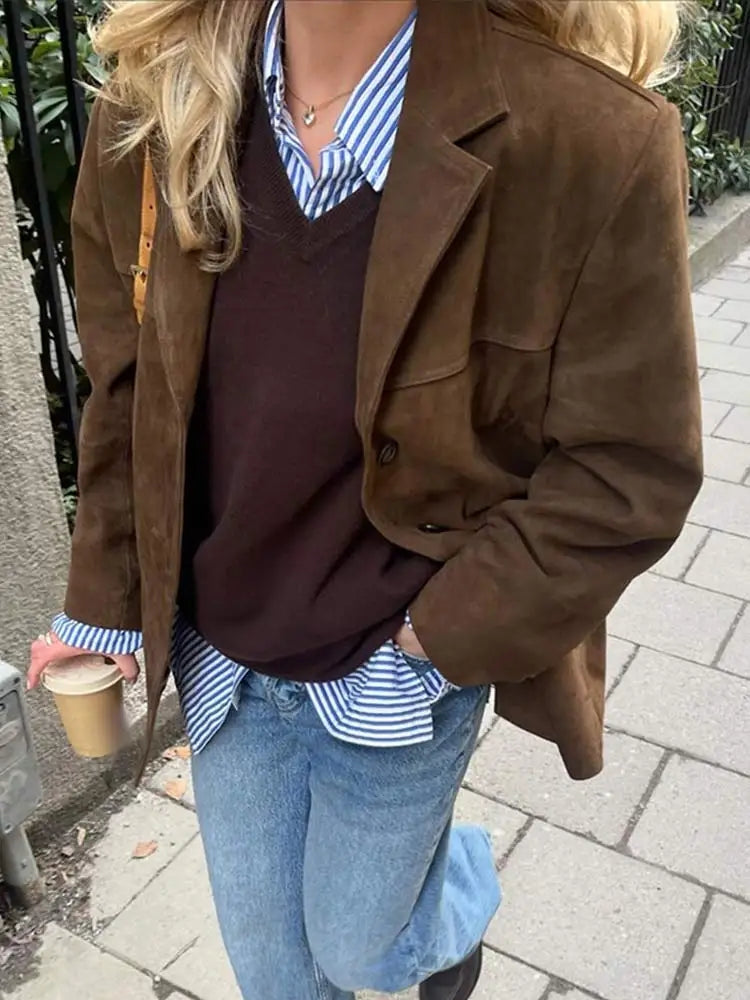Ladies' Suede Jacket with Classic Cut and Zip Fastening for Transitional Weather